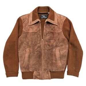 70s Leather Knit Sweater Jacket